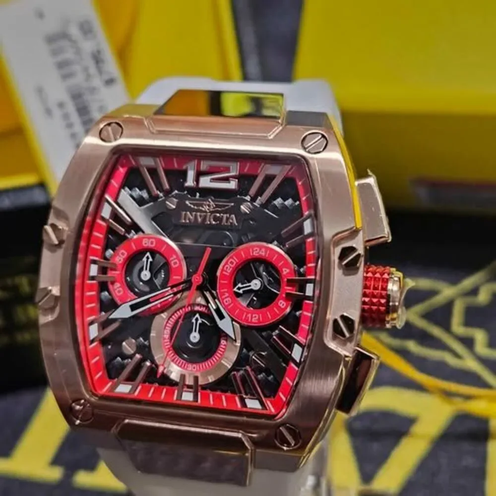 Invicta Racing Men's Model 48471 Chronograph Watch Gold Red White Silicone Band